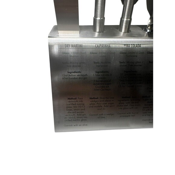 5 Piece Cocktail Tool Set Brushed Stainless Steel Includes Stand - Picture 7 of 16